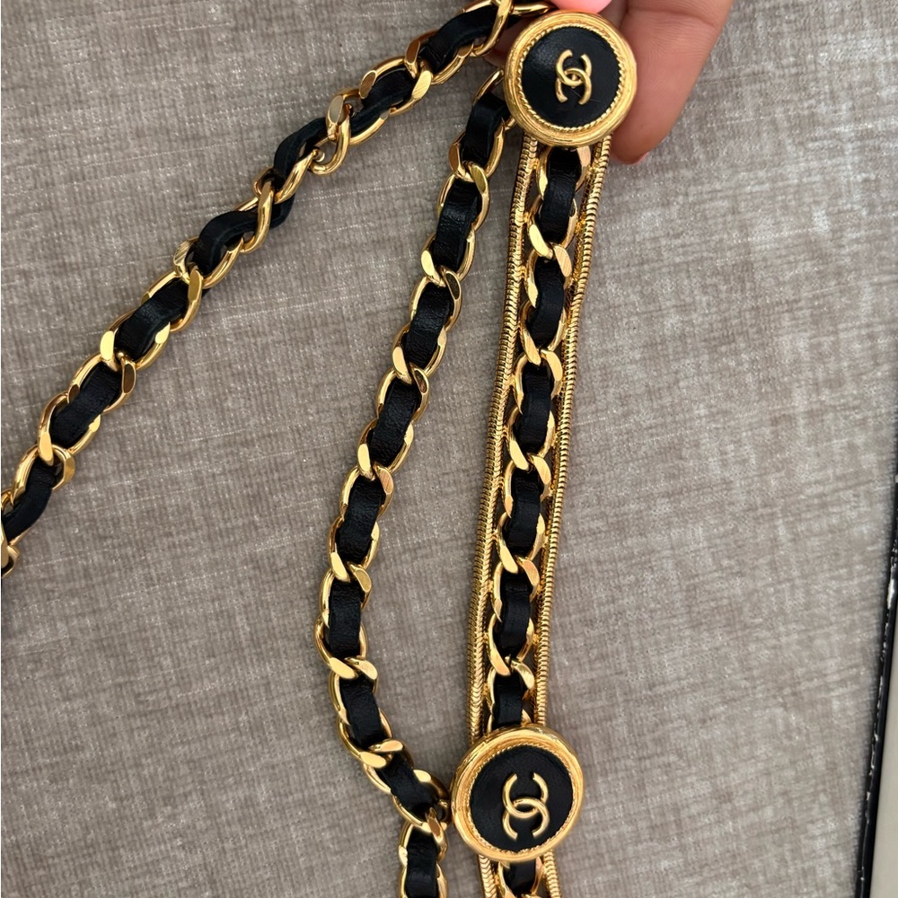 Authentic CHANEL 1990s NEW vintage triple leather chain belt clover charm RARE - Picture 6 of 15